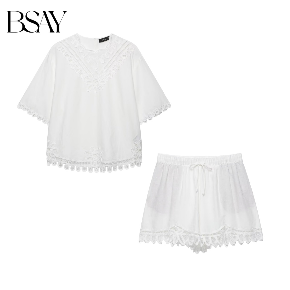 Embroidery Blouse - BSAY Women's White Hollow Embroidery V-Neck