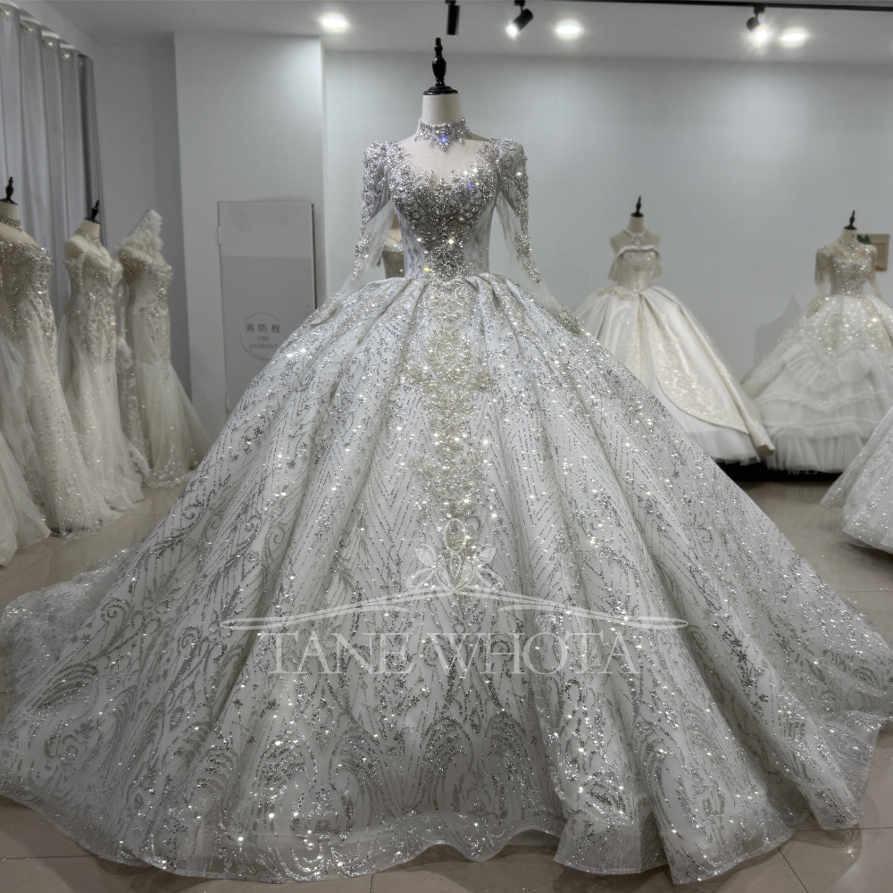 Embroidery Organza - Elegant Wedding Gowns Long Sleeve High