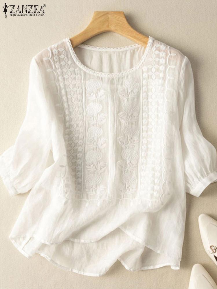 Embroidery Blouse - ZANZEA Elegant Women Embroidered Blouses Autumn