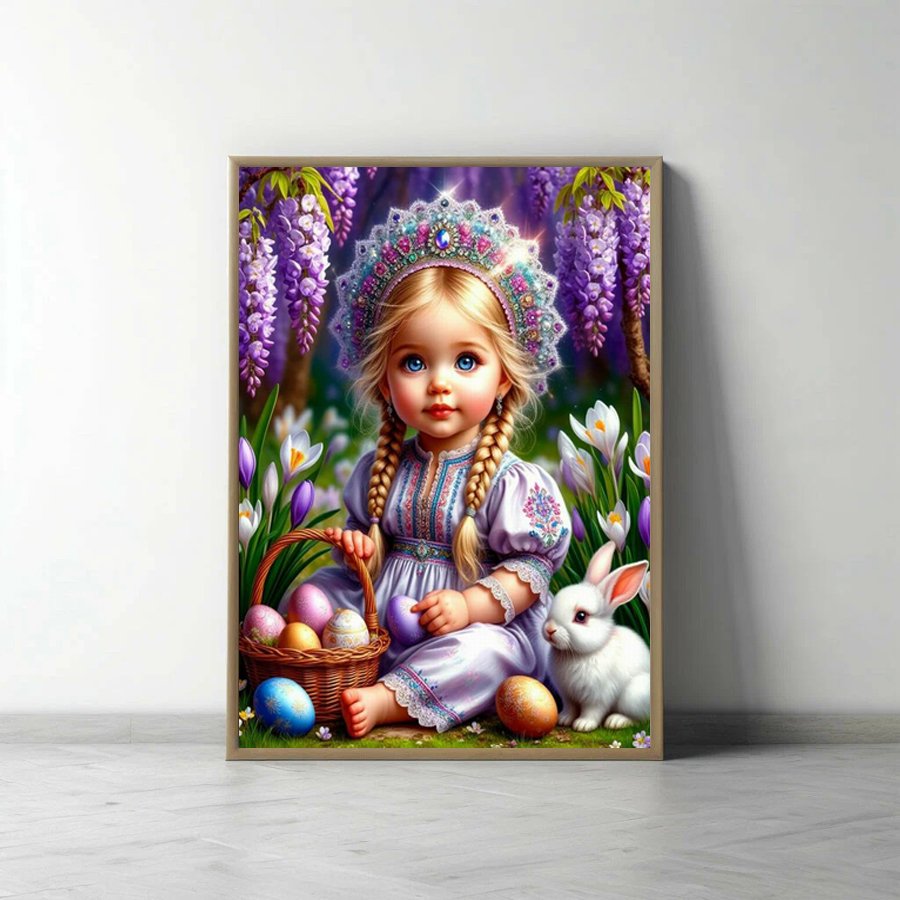 Embroidery Egg - Diy Diamond Embroidery Little Girl Rabbit