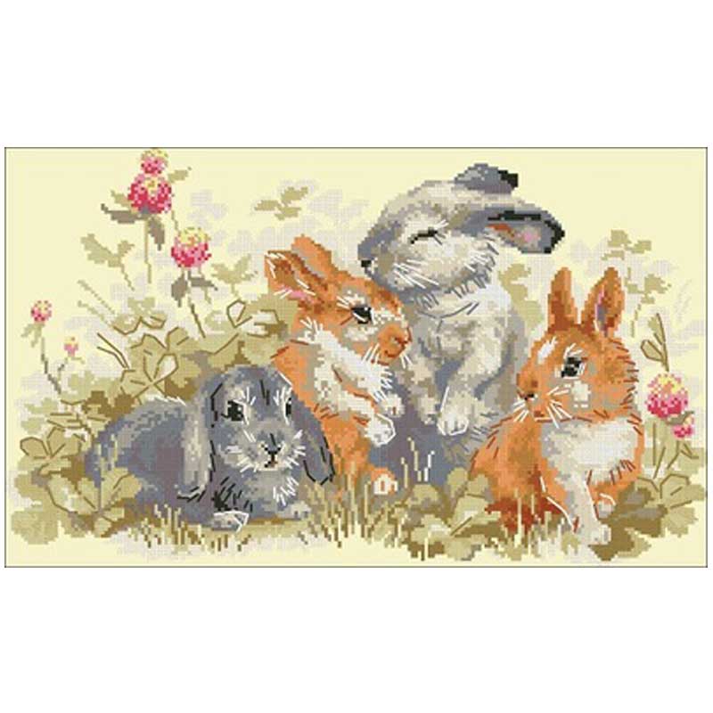 Embroidery Kurta Men - Four Little Rabbits Animals Patterns Counted
