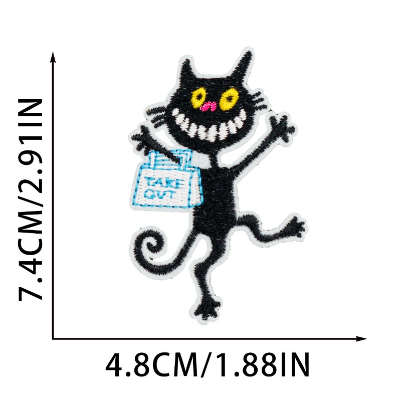 Funny Black Cat Round Heart Ir - Embroidery On Black Shirt ulasan dan harga