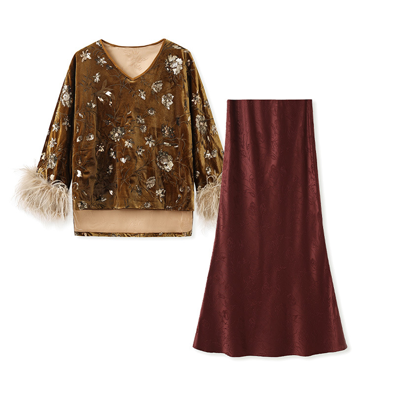 2025 Winter Feather Cuff Blous - Embroidery Blouse ulasan dan harga
