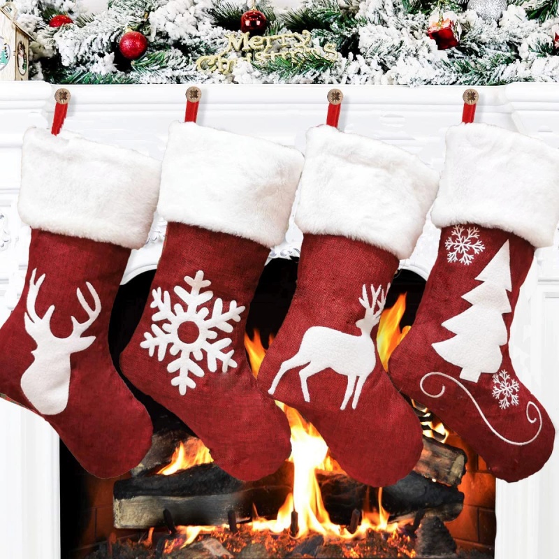 Red Santa Stocking Elk Snowfla - Embroidery Xmas Stocking ulasan dan harga