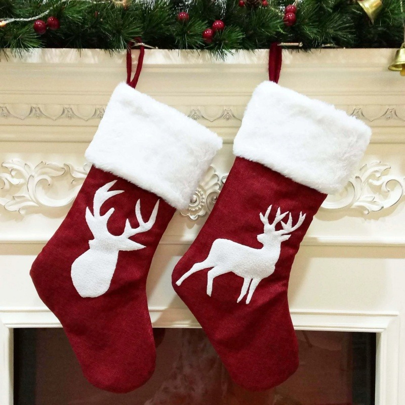 Red Santa Stocking Elk Snowfla - Embroidery Xmas Stocking ulasan dan harga