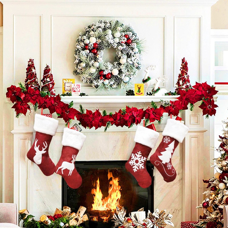 Red Santa Stocking Elk Snowfla - Embroidery Xmas Stocking ulasan dan harga