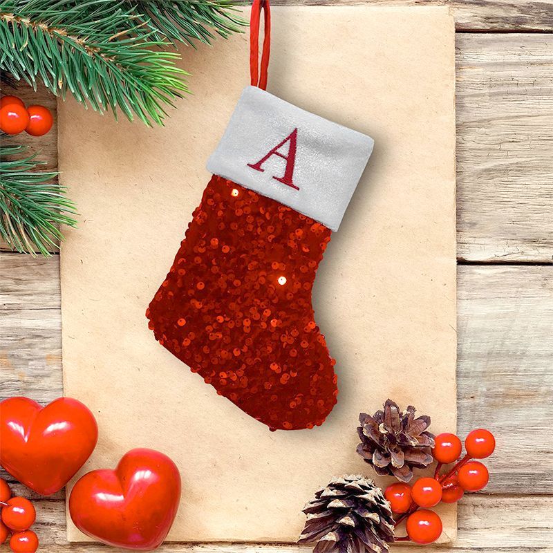 Red Sequin Christmas Stocking  - Embroidery Xmas Stocking ulasan dan harga