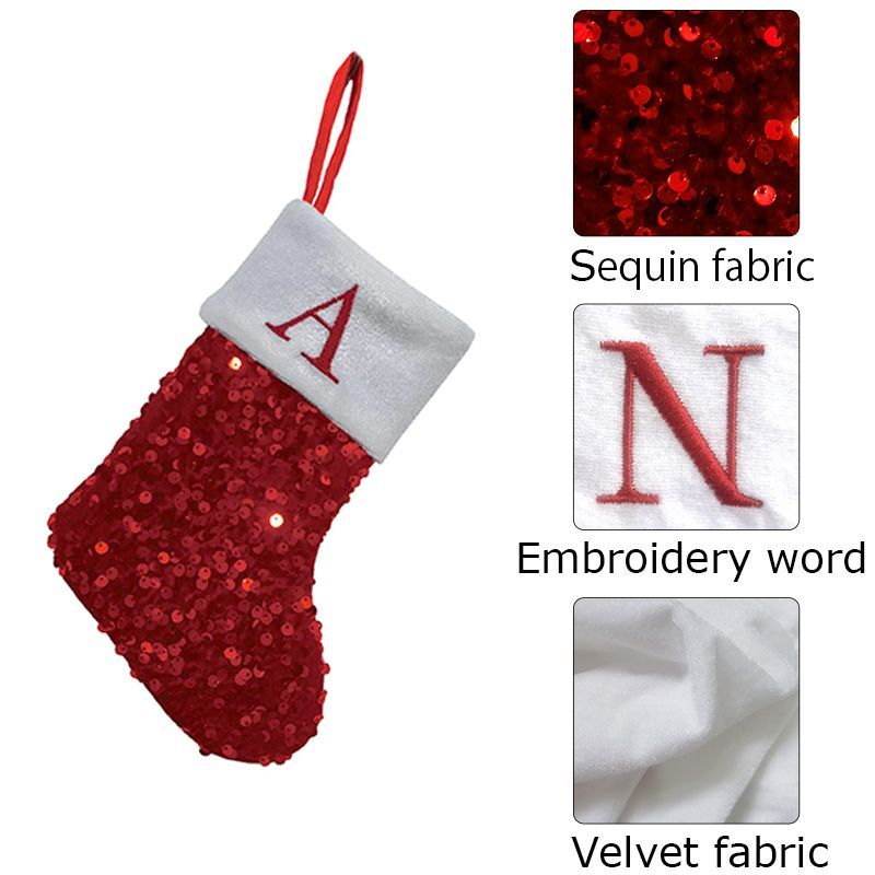 Red Sequin Christmas Stocking  - Embroidery Xmas Stocking ulasan dan harga
