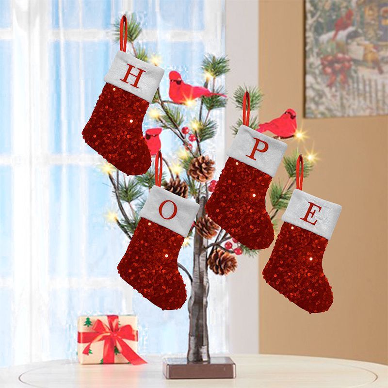 Red Sequin Christmas Stocking  - Embroidery Xmas Stocking ulasan dan harga
