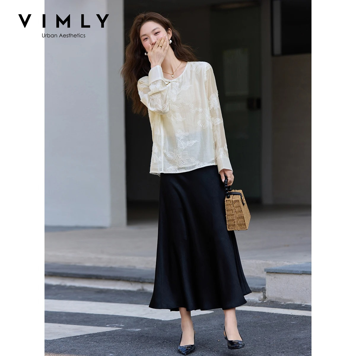 VIMLY Apricot New Chinese Embr - Embroidery Blouse ulasan dan harga