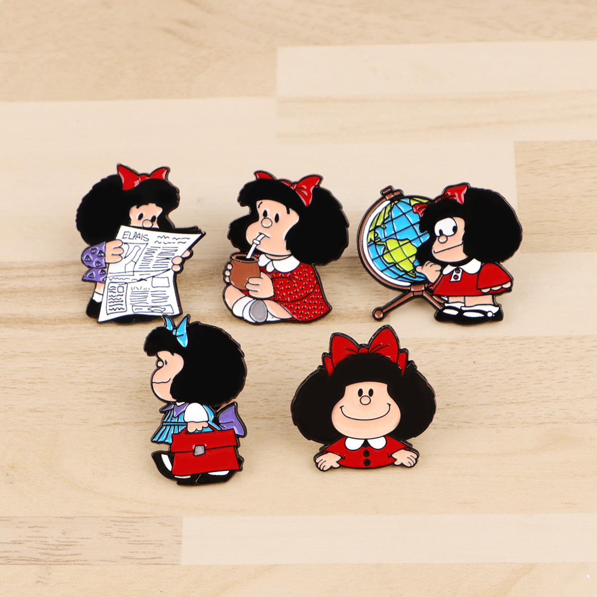 5pcs Cute Girl Enamel Pin Set  - Embroidery Illustration ulasan dan harga