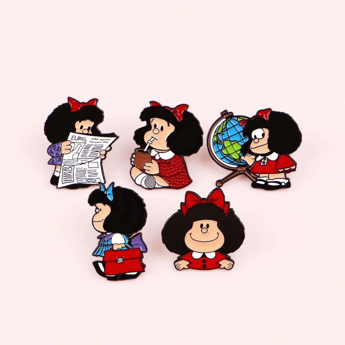 5pcs Cute Girl Enamel Pin Set  - Embroidery Illustration ulasan dan harga