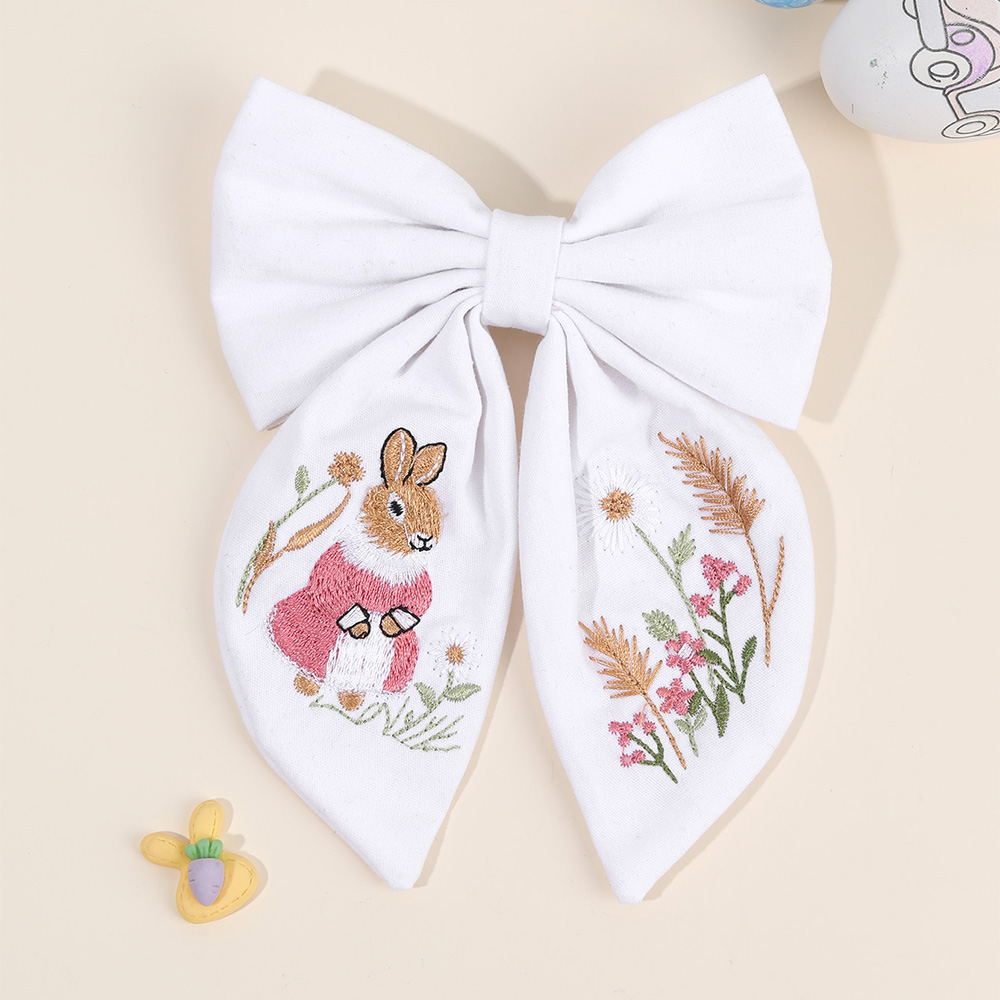 Rabbit Embroidery Bow Hair Cli - Embroidery Rabbit ulasan dan harga