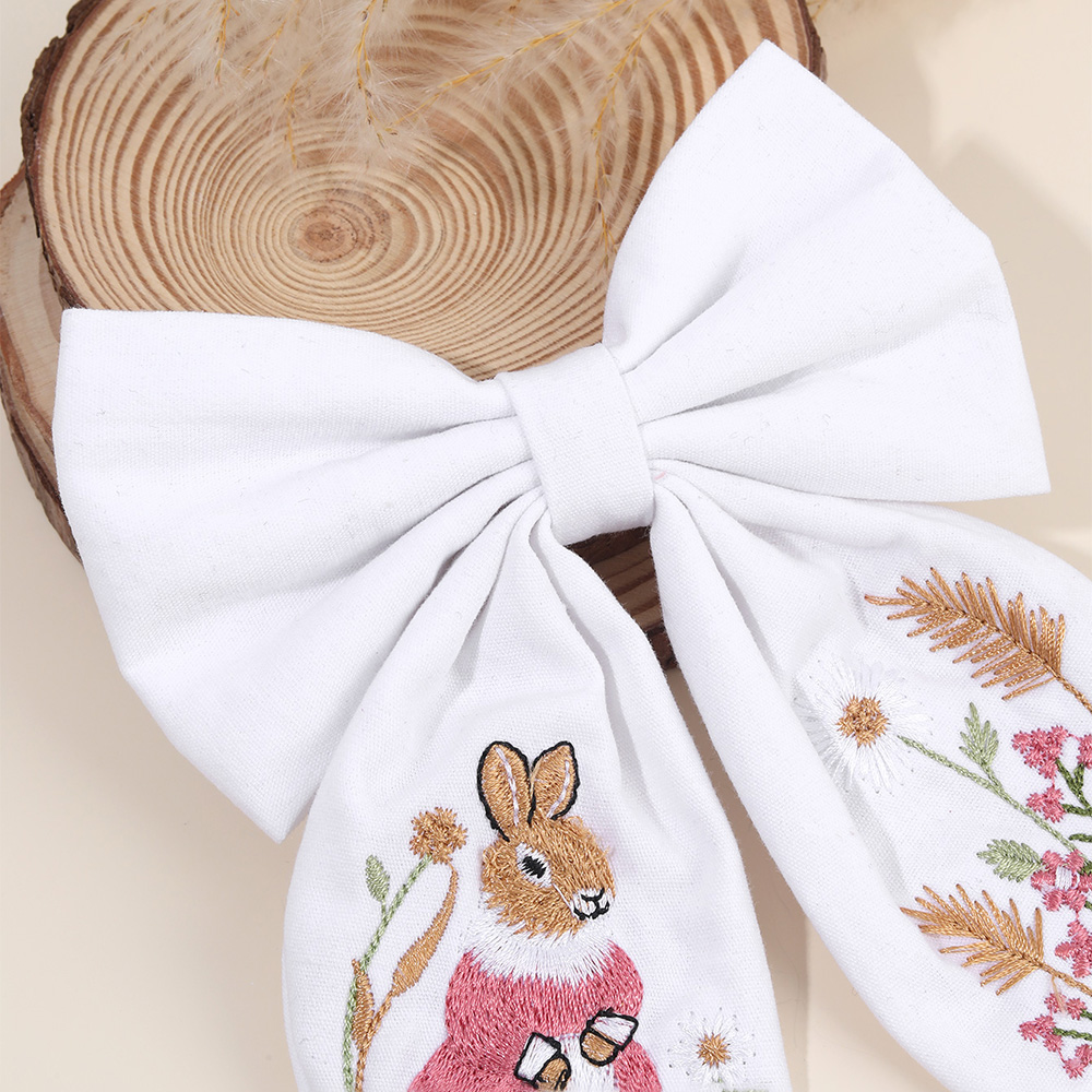 Rabbit Embroidery Bow Hair Cli - Embroidery Rabbit ulasan dan harga