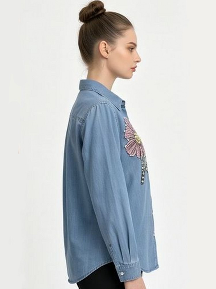 Women Denim Embroidery Blouses - Embroidery Blouse ulasan dan harga
