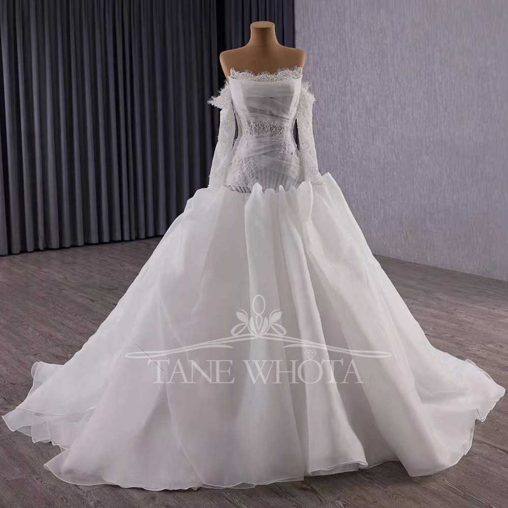 Vestidos Novias Boda Strapless - Embroidery Organza ulasan dan harga