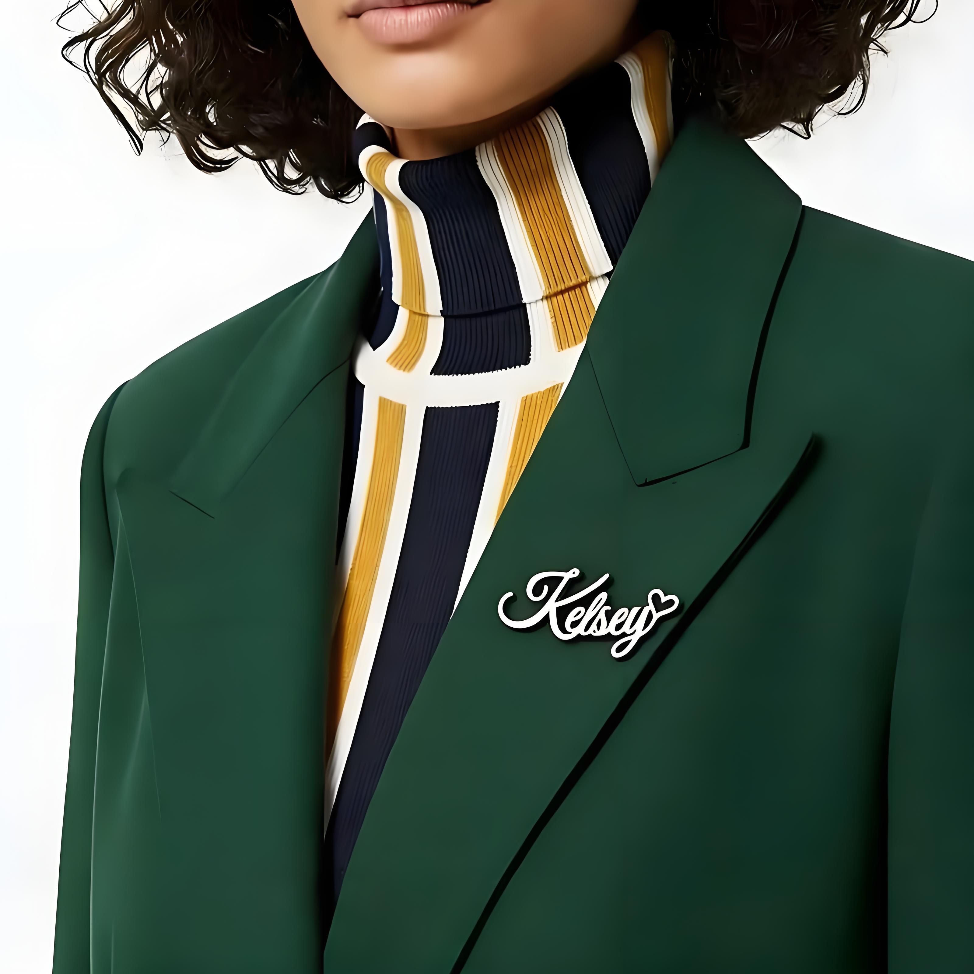 Custom Cursive Name Lapel Pin  - Embroidery Texture ulasan dan harga