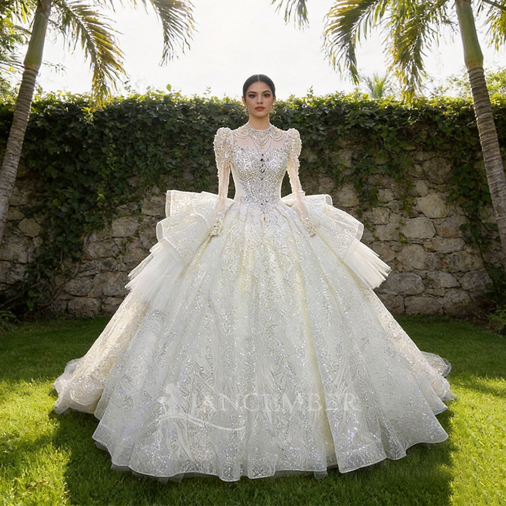 High Neck Chic Wedding Dress C - Embroidery Organza ulasan dan harga