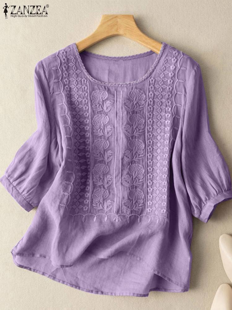 ZANZEA Elegant Women Embroider - Embroidery Blouse ulasan dan harga