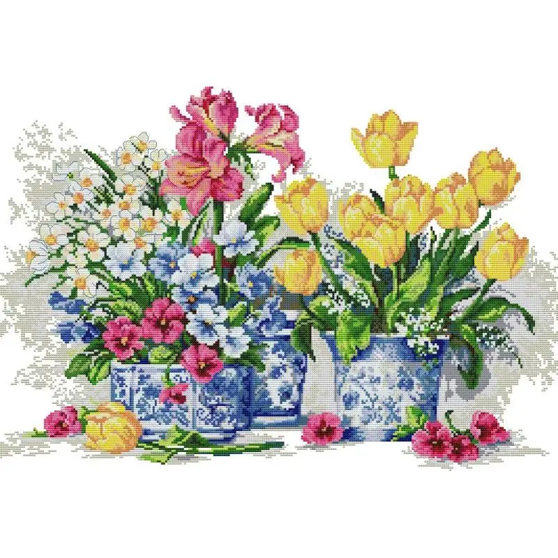 Potted Flowers NKF Counted Cro - Embroidery Kurta Men ulasan dan harga
