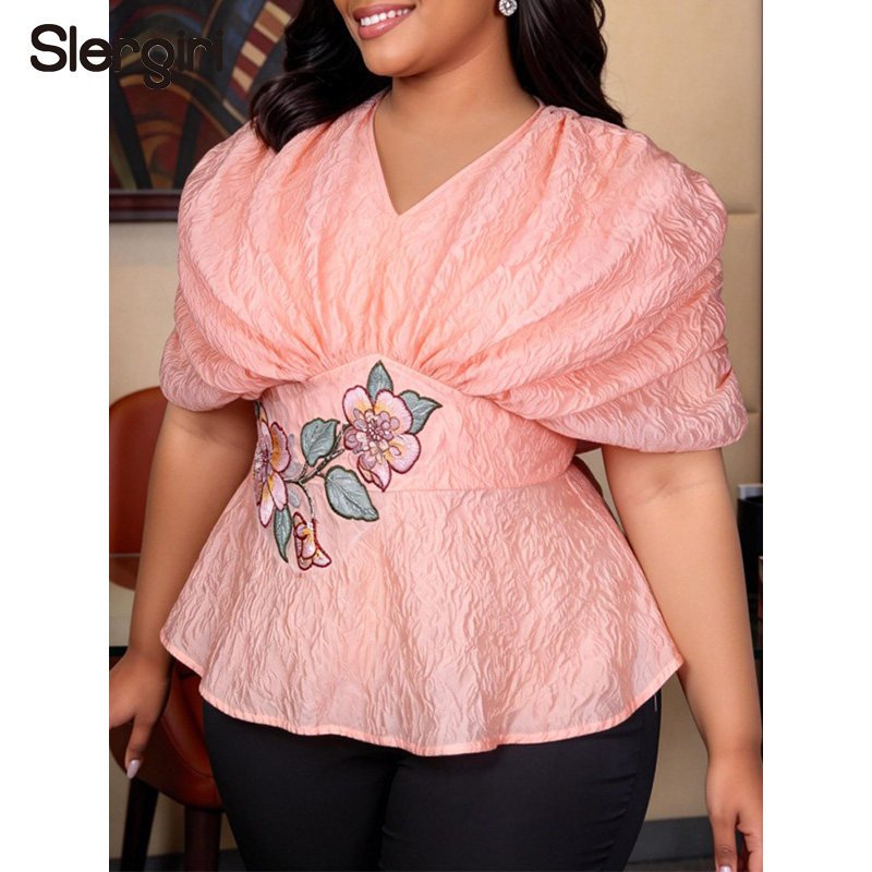Slergiri Plus Size Floral Embr - Embroidery Blouse ulasan dan harga