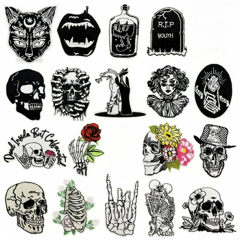 Black Punk Terro Skull Roses C - Embroidery On Black Shirt ulasan dan harga