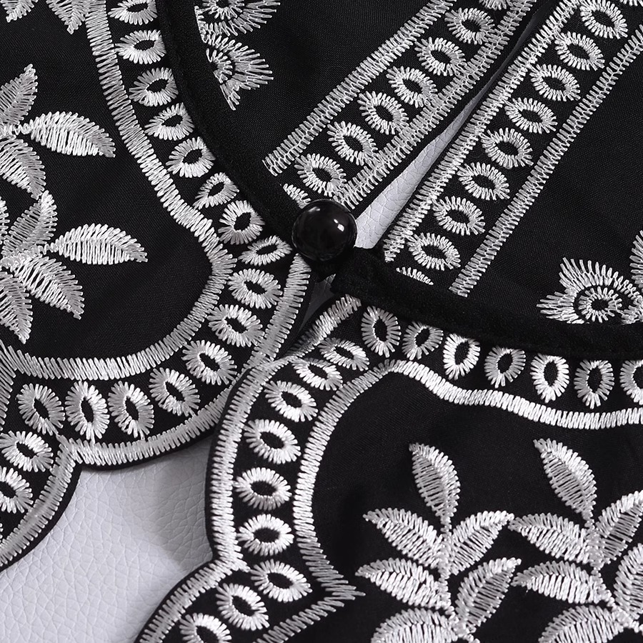 New European style stand shirt - Embroidery On Black Shirt ulasan dan harga